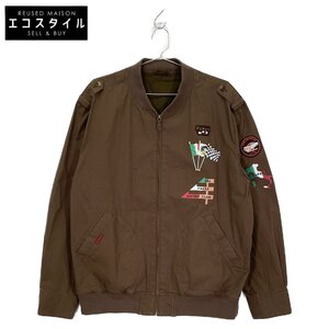 PAPAS パパス ブラウン リブ×ワッペン ジップアップブルゾン ブラウン L ジャケット コットン メンズ 中古