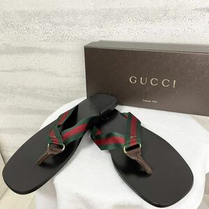 【新品保管品】GUCCI グッチ 　サンダル　 シェリーライン　ダークブラウン　レッド　グリーン