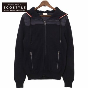 MONCLER モンクレール 16年 国内正規 ネイビー TRICOT CARDIGAN フードカーディガン ネイビー L カーディガン ウール メンズ 中古