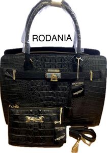 RODANIA ロダニア　2WAYハンドバッグ クロコダイル ブラック ゴールド金具 ワニ革