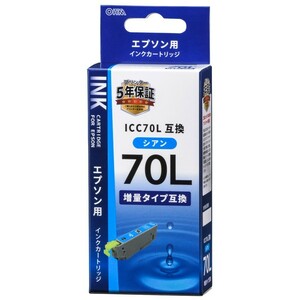 エプソン互換インク ICC70L シアン_INK-E70LB-C 01-4132 オーム電機