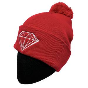 [並行輸入品] Diamond supply Co. ダイアモンド サプライ ブランドロゴ ボンボン ニットキャップ (レッド)