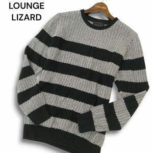 LOUNGE LIZARD ラウンジリザード 通年 ボーダー★ コットン ニット セーター Sz.2　メンズ 黒　A4T11492_A#L