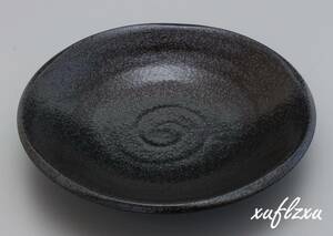 シンプル美濃焼 パスタ皿 カレー皿 中皿 直径約21cm　3枚セット 電子レンジ 食洗機対応 シンプル 無地 ブラック 日本製