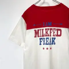 MILKFED 半袖Tシャツ ロング丈 ツートン バックプリント ミルクフェド