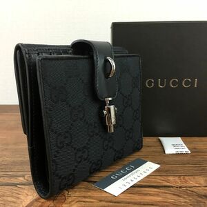 ☆送料無料☆ 極美品 GUCCI 二つ折り財布 109342 ジャッキー ブラック GGキャンバス グッチ 箱付き 225