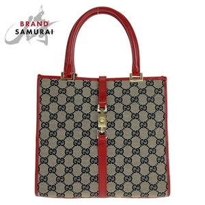 美品 GUCCI グッチ ジャッキー レッド グレー ゴールド金具 GGキャンバス/レザー 002 1065 トートバッグ ハンドバッグ レディース 410356