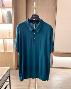 Loro Piana　ロロピアーナ メンズ ポロシャツ 半袖Tシャツ 春夏 ブルー　XLサイズ 紳士服 無地 ニットカットソー　トップス