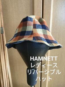 HAMNETT レディース リバーシブル 帽子 ハット ウール チェック デニム