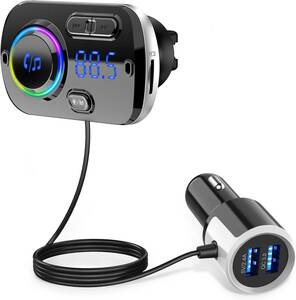 銀 Pfumisa FMトランスミッター Bluetooth 車用 車載Bluetooth 5.0+EDR シガーソケット USB