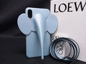 ■極美品■ LOEWE ロエベ アナグラム レザー エレファント 象 iPhoneXS Max対応 スマホケース アイフォンケース ブルーグリーン系 AS0827