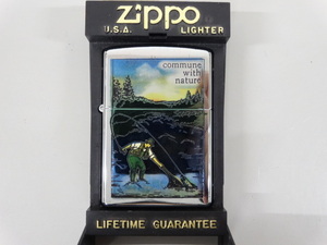 新品 未使用品 1996年製 ZIPPO ジッポ commune with nature 釣り フィッシング シルバー 銀 オイル ライター USA 