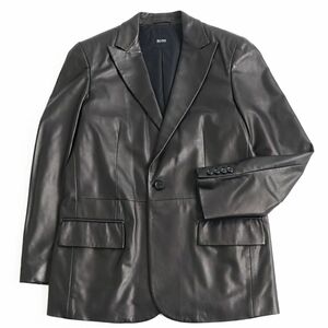 美品●HUGO BOSS ヒューゴボス ラムレザー ピークドラペル シングル/テーラードジャケット ブラック 48 正規品 ガーメント付 メンズ