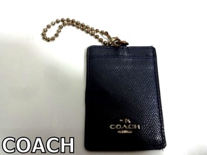 X4L036◆本物◆ コーチ COACH 本革レザー ネイビー 定期入れ パスケース