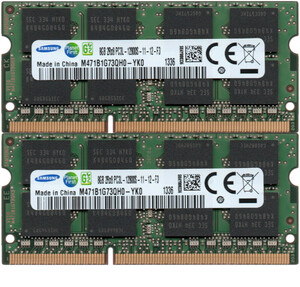 【DDR3 8GBx2枚 合計16GB ノートPC用】＜動作確認済＞SAMSUNG 1.35V/1.5V 両対応 DDR3L-1600 (PC3L-12800S) M471B1G73QH0-YK0【中古】H171