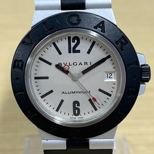 B001-Z9-382 ◎ BULGARI ブルガリ アルミニウム 腕時計 自動巻き メンズ デイト ラウンドケース ラバーベルト AL38A