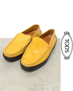 X348/TOD’S スリッポン ローファー パンプス ドライビングシューズ エナメル パテントレザー 35 1/2 ハーフ 22.5cm イエロー系 イタリア製