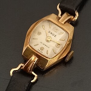 DROZ 17JEWELS SWISS 18K/750刻印有18Kケース 手巻き レディース腕時計 不動品 現状 アンティーク