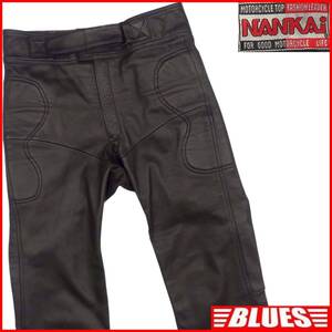 即決★NANKAI★メンズ XL レザーライディングパンツ 南海部品 ナンカイ 黒 本革 ライダースパンツ ゴムウエスト ヒザパッド メッシュ