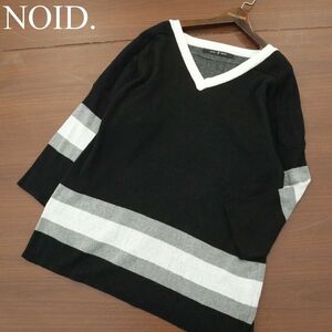 NOID. BLACK ノーアイディー 通年 コットン ニット ホッケー ジャージ★ Vネック セーター カットソー Sz.ONE　メンズ 黒　A4T00635_1#L