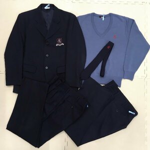 AT563-1(中古) 栃木県 作新学院中等部 男子学生服 5点セット /S/M/W76/ブレザー/セーター/ズボン/ネクタイ/ZIPPY/制服/冬服/夏服/卒業生品