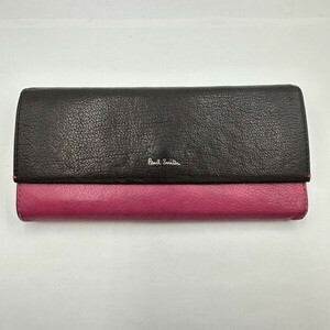 T124-J010066-1 Paul Smith ポールスミス 二つ折り財布 長財布 ブラウン系×ピンク系 レディース サイズ(約)19.5×9.5×3cm ①