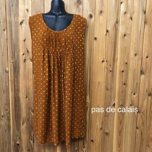 pas de calais＊パドカレ レディース 38 ノースリーブワンピース 水玉 ドット柄 ギャザー入り バックリボン チュニックワンピース