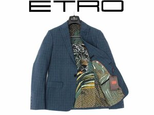 30万新品◆50=M～L◆エトロジャパン◆最高級1ボタンウールジャケット 青緑系【ETRO】1円