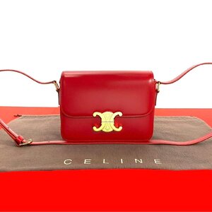 未使用 保管品 CELINE セリーヌ ティーン トリオンフ トリオンフ ロゴ 金具 レザー 本革 ミニ ショルダーバッグ ポシェット レッド 23190