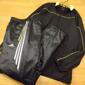 ◎adidas アディダス XL 上下セット◆厚手 中綿 裏起毛 ウィンドブレーカー ジャケット&パンツ 秋冬！◆メンズ 黒◆BA1357