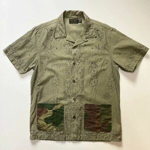 【Limited Edition】RRL “Trench Art Graphic Shirt” M シャツ 半袖 開襟 アロハ ミリタリー オリーブ カモ Ralph Lauren ヴィンテージ