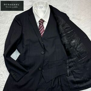 【極美品Lサイズ!!!】 BURBERRY BLACK LABEL バーバリーブラックレーベル セットアップ スーツ スリーピース 黒 裏地 ロゴ 2B