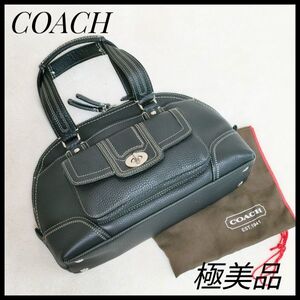 極美品　コーチ　COACH　ハンドバック　ショルダー　ブラック　レザー　黒 レディース用鞄　ステッチ　女性用　ショルダーバック