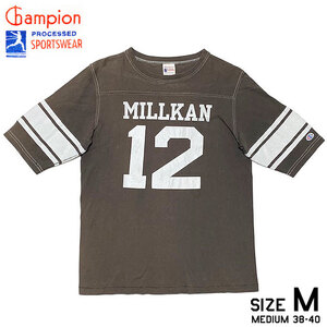 国内正規品■Champion(チャンピオン) ランタグ MILLKAN 12 ナンバリング フットボール 半袖Tシャツ M[38-40] 灰グレー ヴィンテージ 復刻版