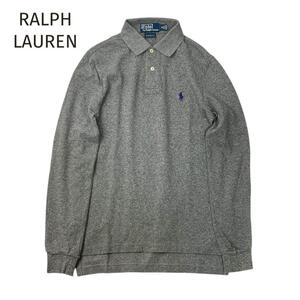 美品☆Polo RALPH LAUREN☆ラルフローレン 刺繍ロゴパープル 紫 霜降りグレー 長袖ポロシャツ サイズS