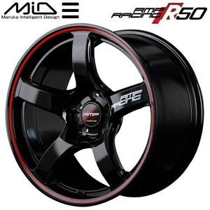 MID RMP RACING R50 ホイール4本 ブラック/リムレッドライン 8.5J-18inch 5H/PCD114.3 inset+45