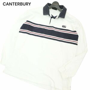 CANTERBURY カンタベリー 通年 ボーダー★ 長袖 ポロシャツ ラガー シャツ Sz.XL　メンズ 白 大きいサイズ ラグビー　A4T07036_6#C