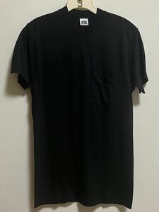 未使用 80〜90s フルーツオブザルーム Tシャツ 無地 黒 胸ポケット ポケT 裾シングル アメリカ製 50s 60s 70s 80s 90s ヴィンテージ Hanes