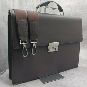 美品 BALLY バリー 2way ビジネスバッグ ブリーフケース メンズ ダイヤルロック シルバー金具 Bロゴ メタルロゴ A4 PC収納可 ブラウン 茶