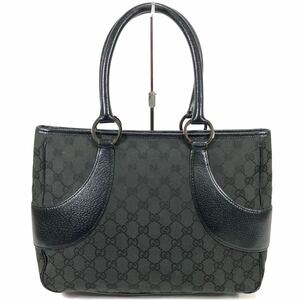 【グッチ】基準内 GUCCI トートバッグ GG柄 113011 002214 ハンドバッグ 黒グレー×黒色 レザー×キャンバス 女性用 レディース イタリア製