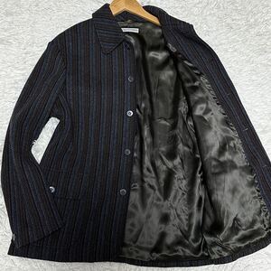 EMPORIO ARMANI【希少デザイン 美シルエット】ニットジャケット テーラード ざっくり編み ストライプ サイズ48 L エンポリオアルマーニ 