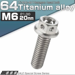 64チタン M6×20mm P1.00 デザイン六角ボルト 六角穴付きボルト フランジ付き シルバー Ti6Al-4V JA727