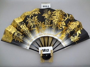 舞扇子 A１８１２ 金箔藤柄　黒天ぼかし 【箱なし】