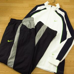 ◎使用少なめ！L 上下セット！NIKE ナイキ◆ジャージジャケット&　ナイロンパンツ◆メンズ 白x黒◆BA0912