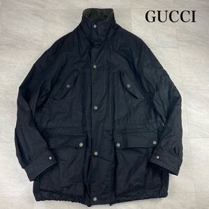 vintage/XXL相当 GUCCI グッチ ミリタリージャケット ロゴボタン 袖gucciロゴ アウター ブラック 黒 