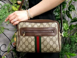 ●超美品●GUCCI オールド グッチ●シェリー●GGスプリーム●PVC カーフ レザー●ショルダー バッグ●ベージュ ブラウン●G金具●Js47630