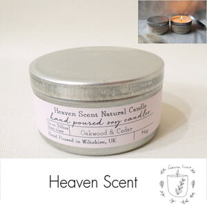 HEAVEN SCENT ヘブンセント トラベルティン缶アロマキャンドル 天然エッセンシャルオイル オークウッド＆シダー tin缶 新品 未使用