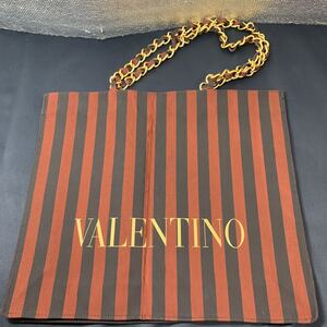 ★大阪堺市/引き取り可★VALENTINO ヴァレンティノ ストライプ チェーン トートバッグ ショルダー マグネット開閉式★