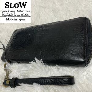 美品 SLOW スロウ ラウンドファスナー 長財布 レザー ウォレット 長財布 ブラック 黒 ラウンドジップ 