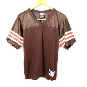 ■KIDS Champion チャンピオン NFL BROWNS クリーブランド ブラウンズ ソリッド メッシュ素材 フットボールTシャツ 古着 アメカジ L■